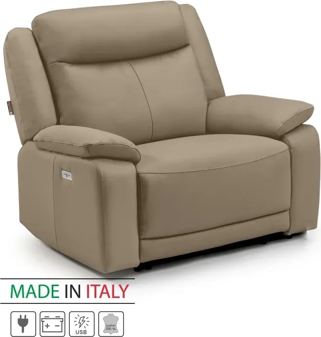 Kožené kreslo CONTINENTAL s elektrickou funkciou relax 1P, elektrické + aku, cappuccino (cappuccino 313)