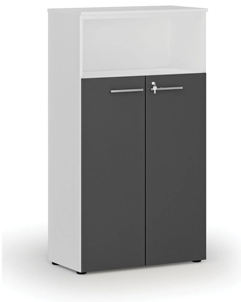 Kombinovaná kancelárska skriňa PRIMO WHITE, dvere na 3 poschodia, 800 x 420 x 1434 mm, biela/grafit