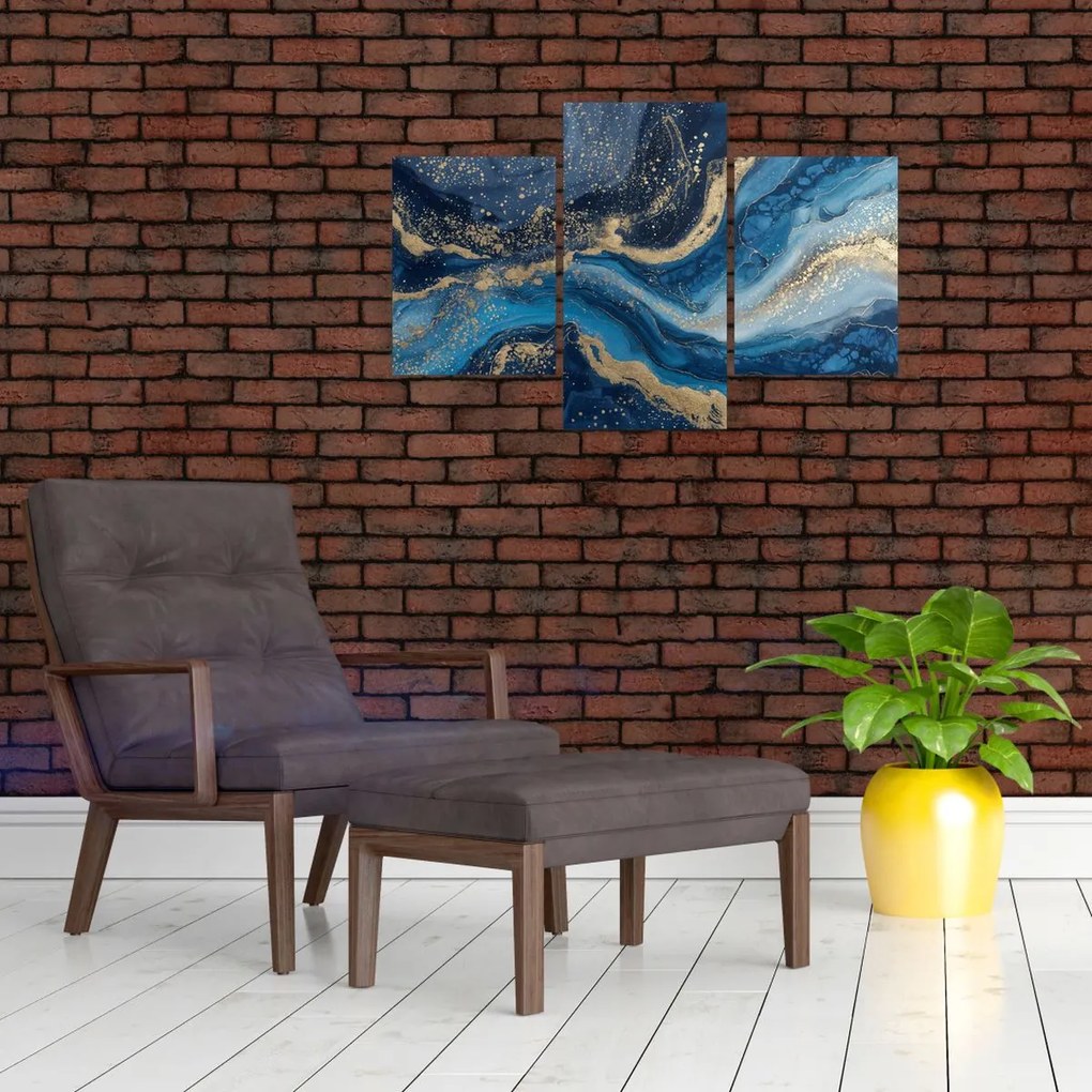 Obraz - Modrozlatý abstraktný mramor (90x60 cm)