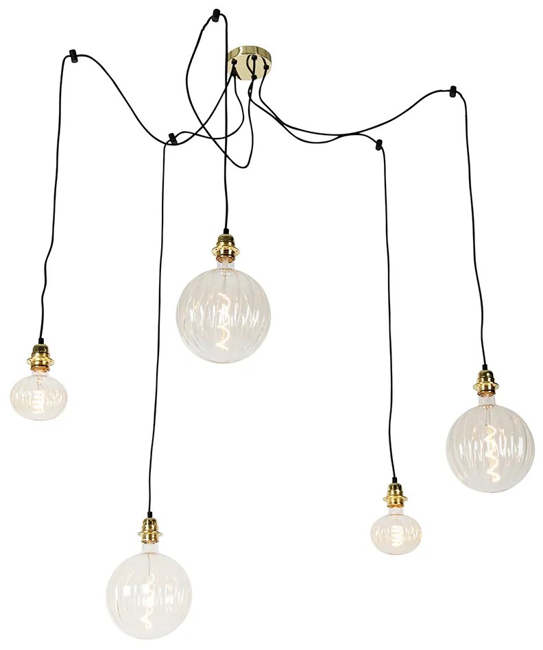 Závesná lampa zlatá 5-svetlá vrátane LED jantárovej stmievateľnej - Cava Luxe