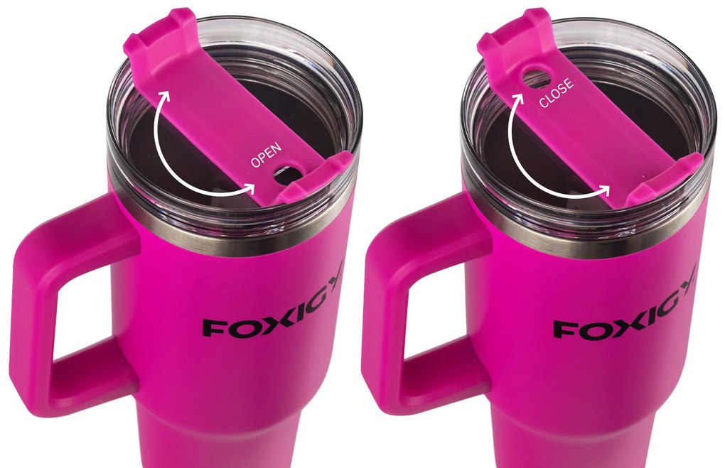 Foxigy Termohrnček do auta so slamkou 1200 ml Fuchsia