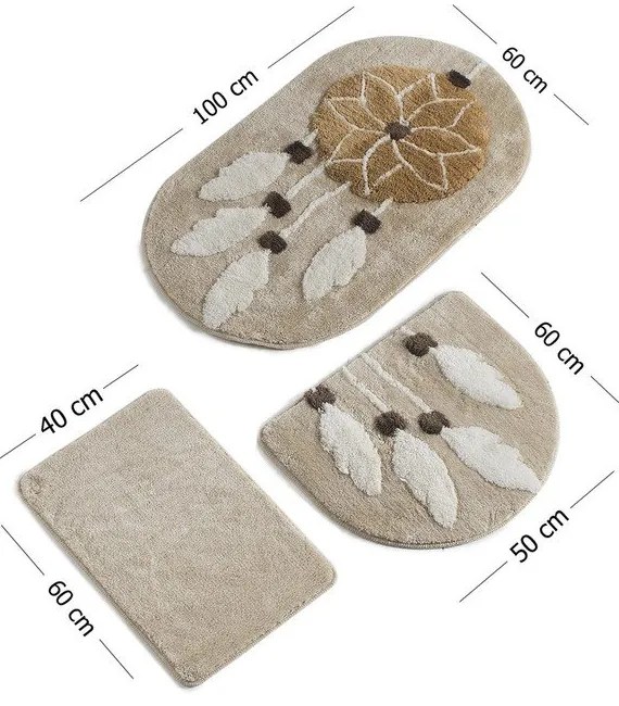 Svetlohnedé kúpeľňové predložky v súprave 3 ks 100x60 cm Ruya – Foutastic