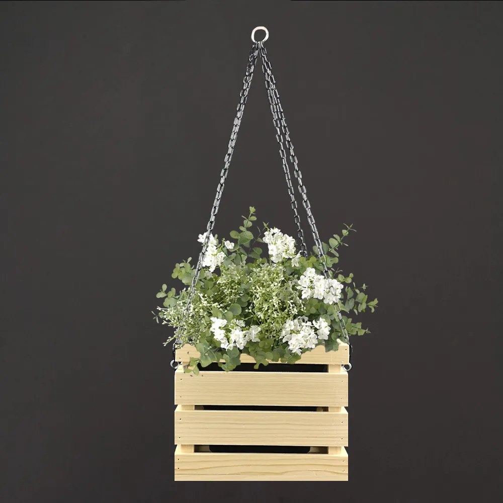 AMADEA Drevený závesný obal s kvetináčom, 27x27x21 cm, český výrobok