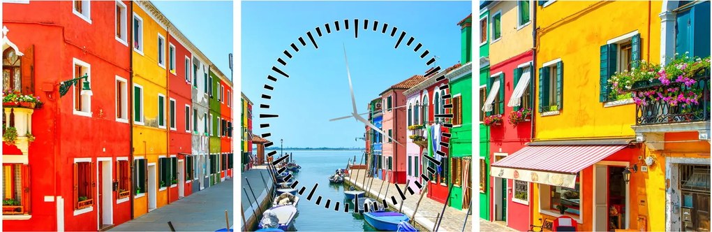 Obraz - Ostrov Burano, Benátky, Taliansko (s hodinami) (90x30 cm)