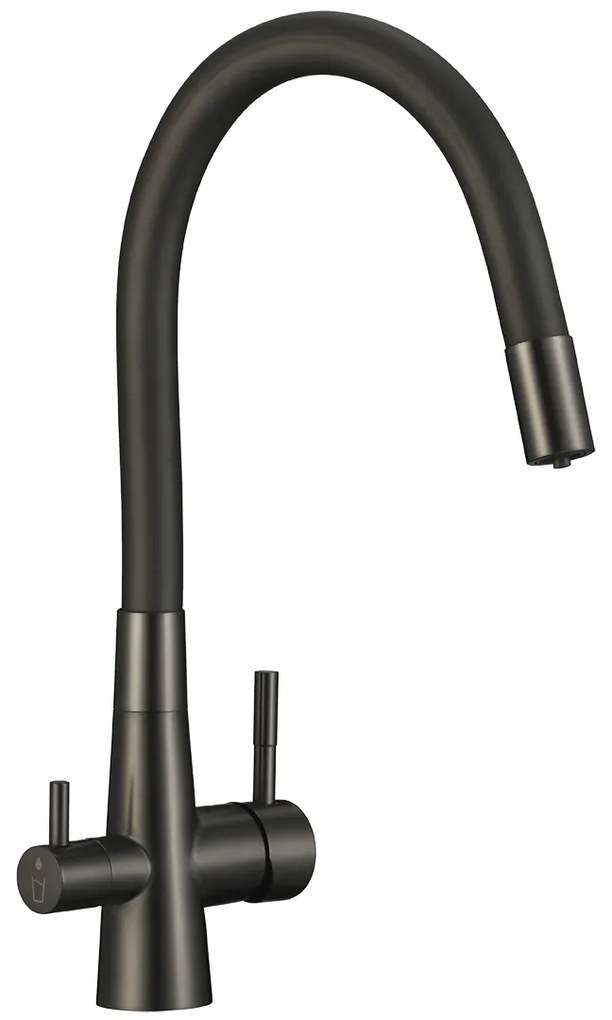 Laveo Riveco, vysoká drezová batéria s flexibilným výtokom a pripojením na filtrovanú vodu, čierna matná-grafitová, LAV-BRI_968D