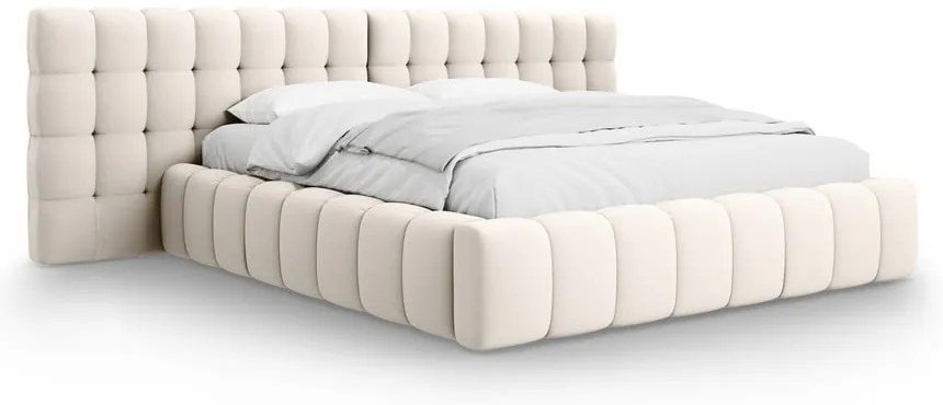 Krémová čalúnená dvojlôžková posteľ s úložným priestorom a roštom 200x200 cm Mamaia – Micadoni Home
