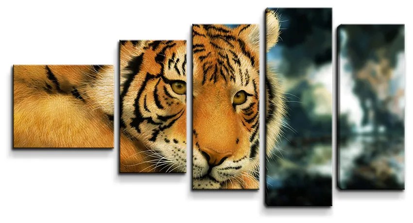 Sablio Obraz - 5-dílný Tiger - 100x60 cm