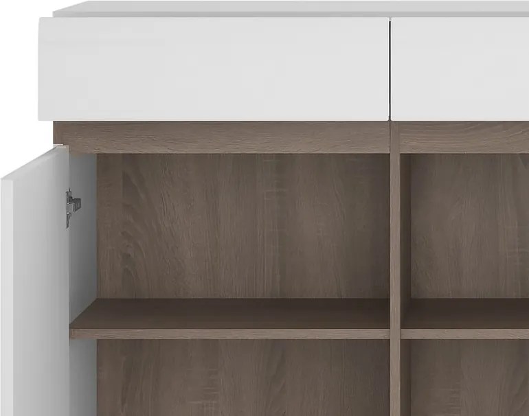 Široká úložná komoda Linate, biely lesk/dub