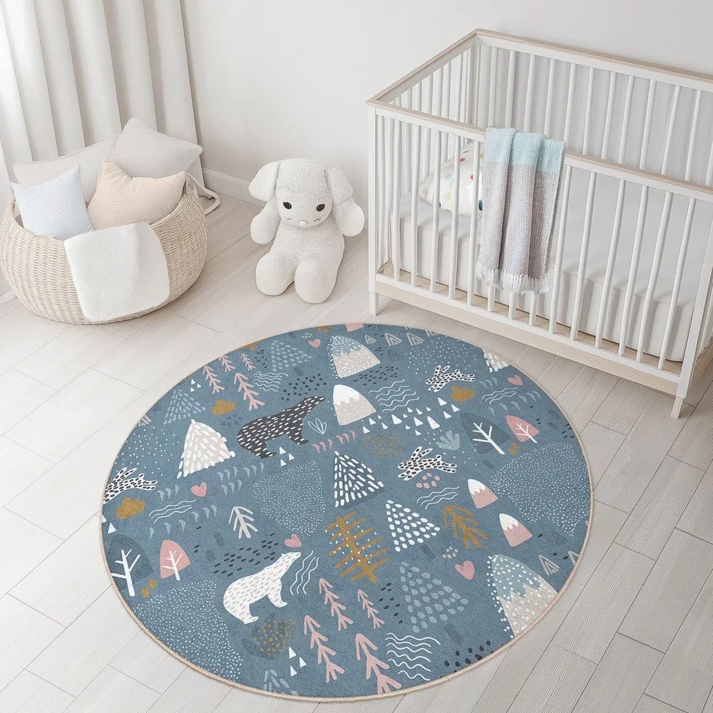 Modrý prateľný detský koberec ø100 cm Forest Land – Mila Home
