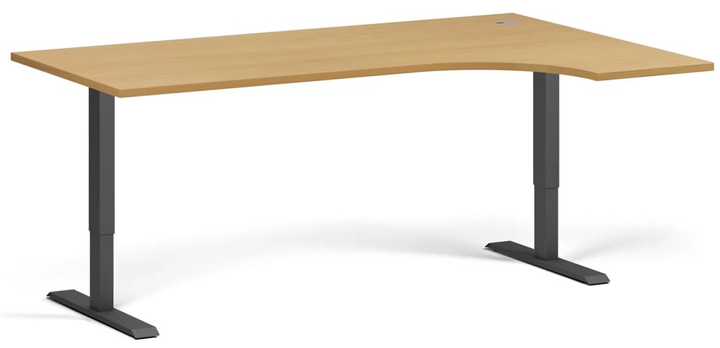Rohový výškovo nastaviteľný stôl, 180x120 cm, 1 motor, L/P, čierna podnož, buk