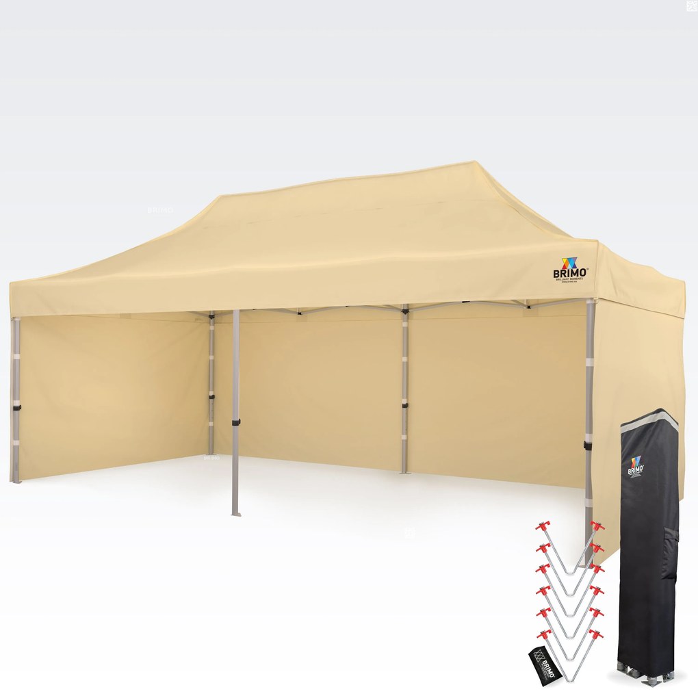 BRIMO Nožnicový párty stan PREMIUM ALU 4x8 m s 3 stenami béžový