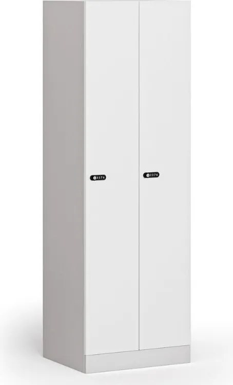 Kovová šatníková skrinka S1, 2-dverová, 1850 x 600 x 500 mm, mechanický kódový zámok, laminované dvere, biela