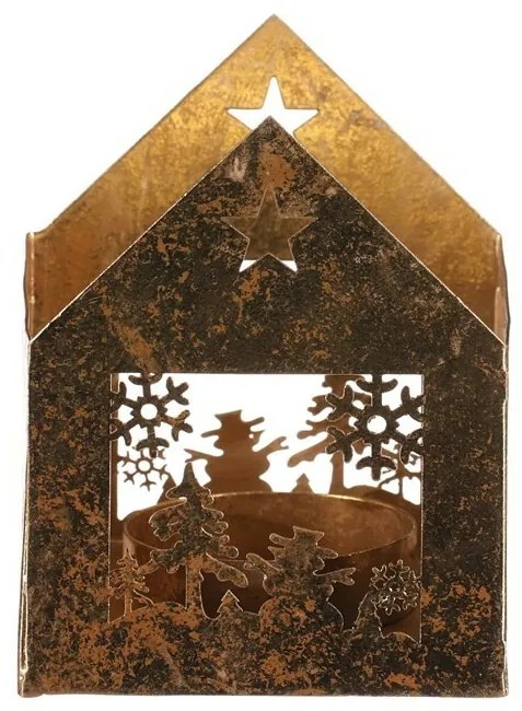 Kovový svietnik House, zlatý, 8 x 8 x 10 cm
