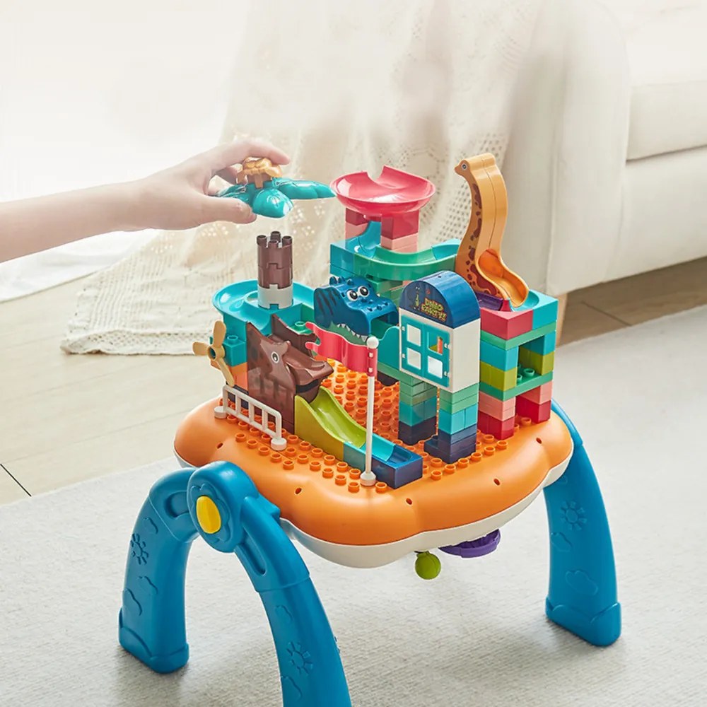 LEAN Toys Edukačný interaktívny stôl so stavebnou plochou 2v1 modrý