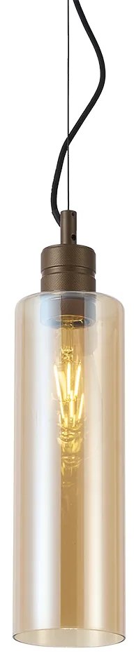 Hotelová elegantná závesná lampa tmavý bronz s jantárovým sklom - Stavelot