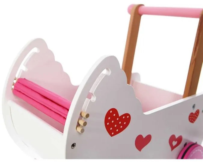 EcoToys Drevené chodítko Kočík, ružová-biela, 2150