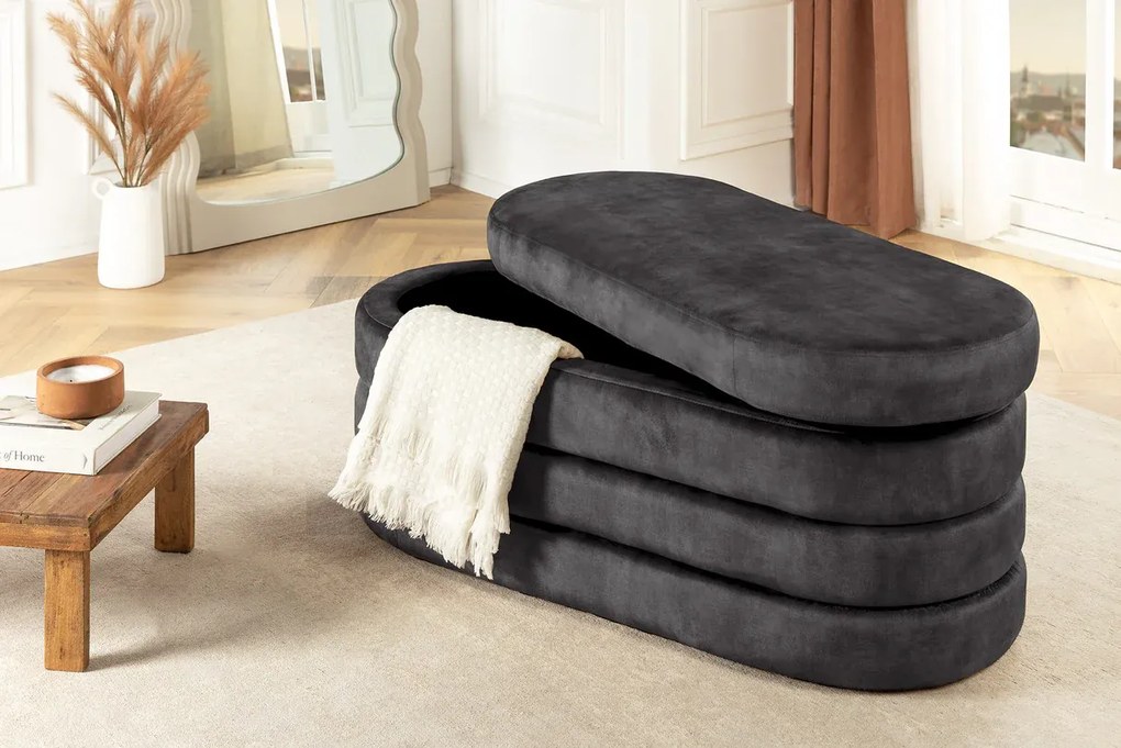 Dizajnová lavica s úložným priestorom GREY VELVET 115 cm – štýlový úložný box
