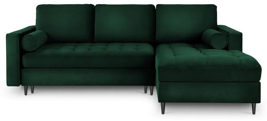 Zelená zamatová rozkladacia rohová pohovka Milo Casa Santo, pravý roh