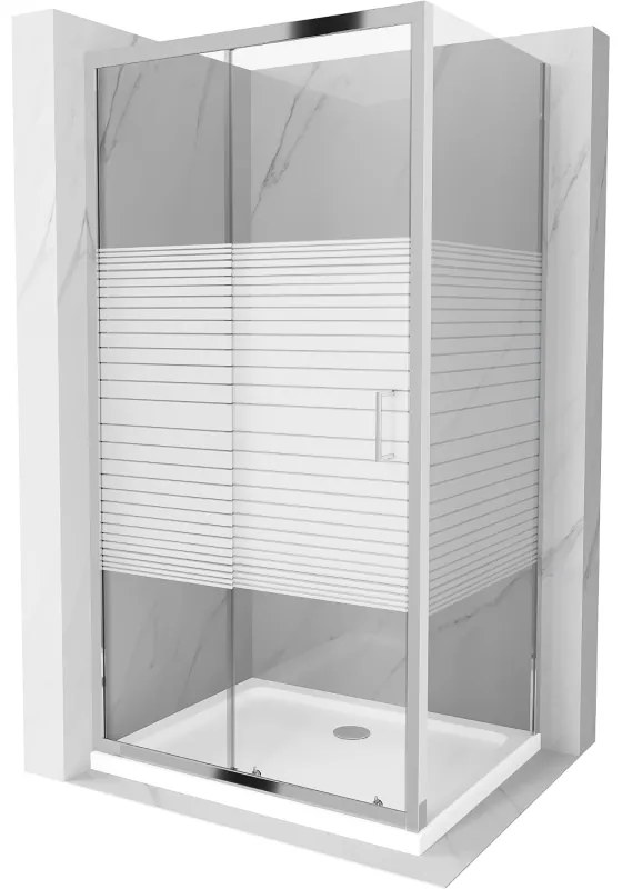 Mexen Apia, sprchový kút s posuvnými dverami 140 (dvere) x 100 (stena) cm, 6mm číre-pásy sklo, chrómový profil + slim sprchová vanička 5cm, 840-140-100-01-20-4010