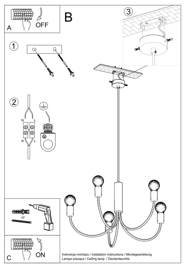 Luster Piccolo 3, čierne telo svietidla