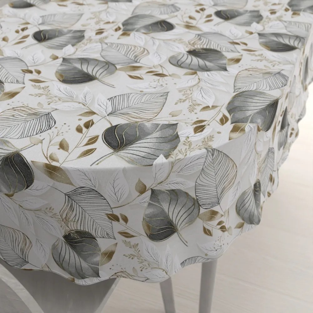 Biante Dekoračný oválny obrus Leona LN-173 Sivé listy na režnom 50x100 cm
