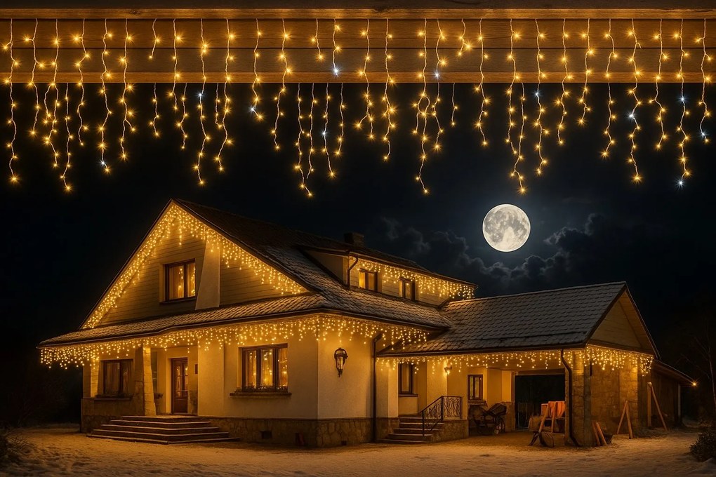 Vianočné svetielka LED záclona FLASH teplá biela 500 LED