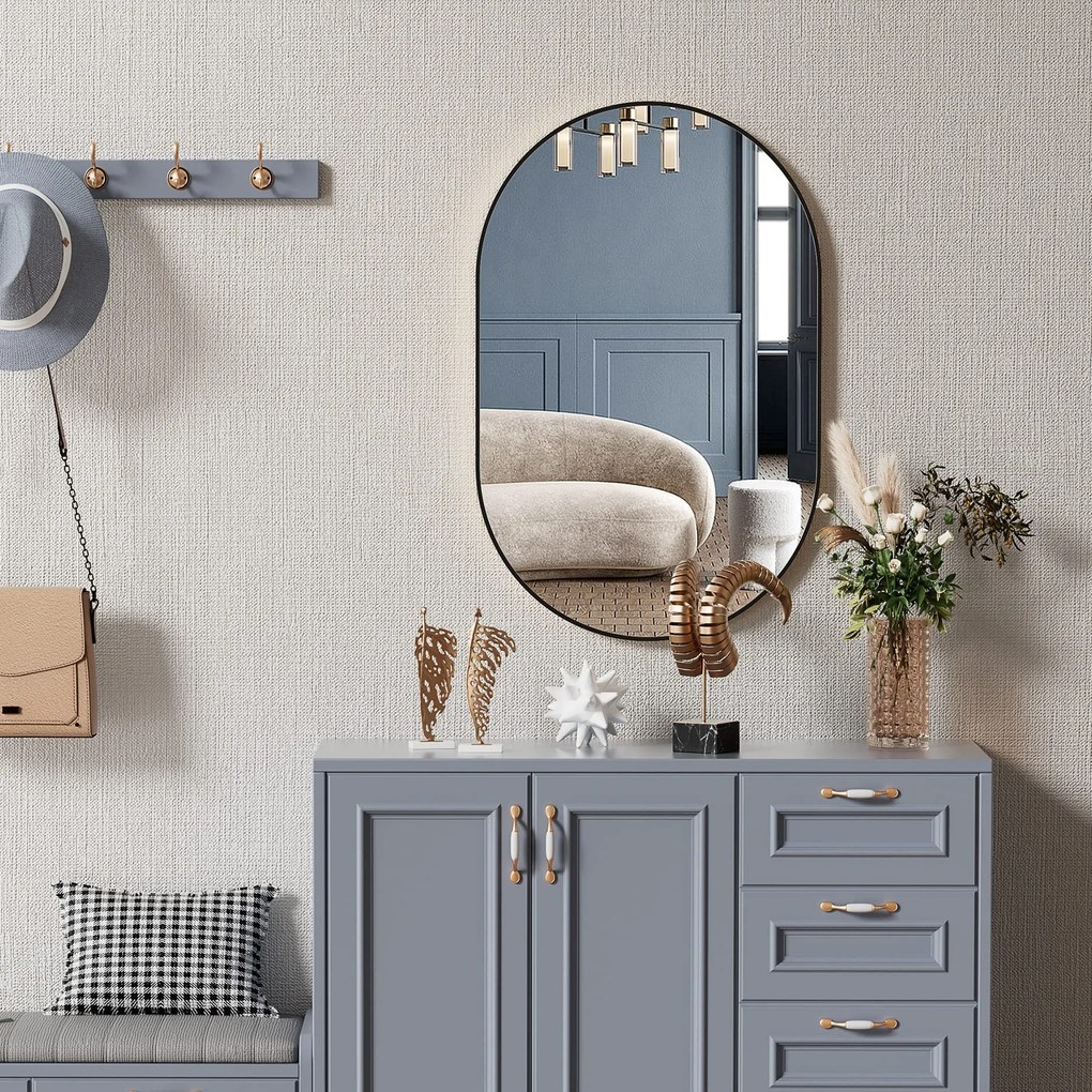 Oválne zrkadlo na stenu OLVANI 80x40 cm s čiernym rámom