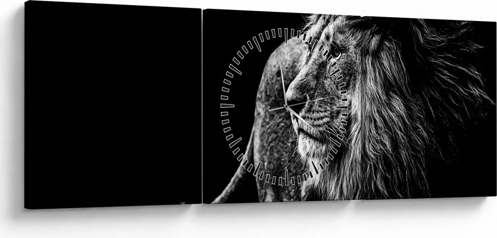 Obraz - Lev (s hodinami) (90x30 cm)