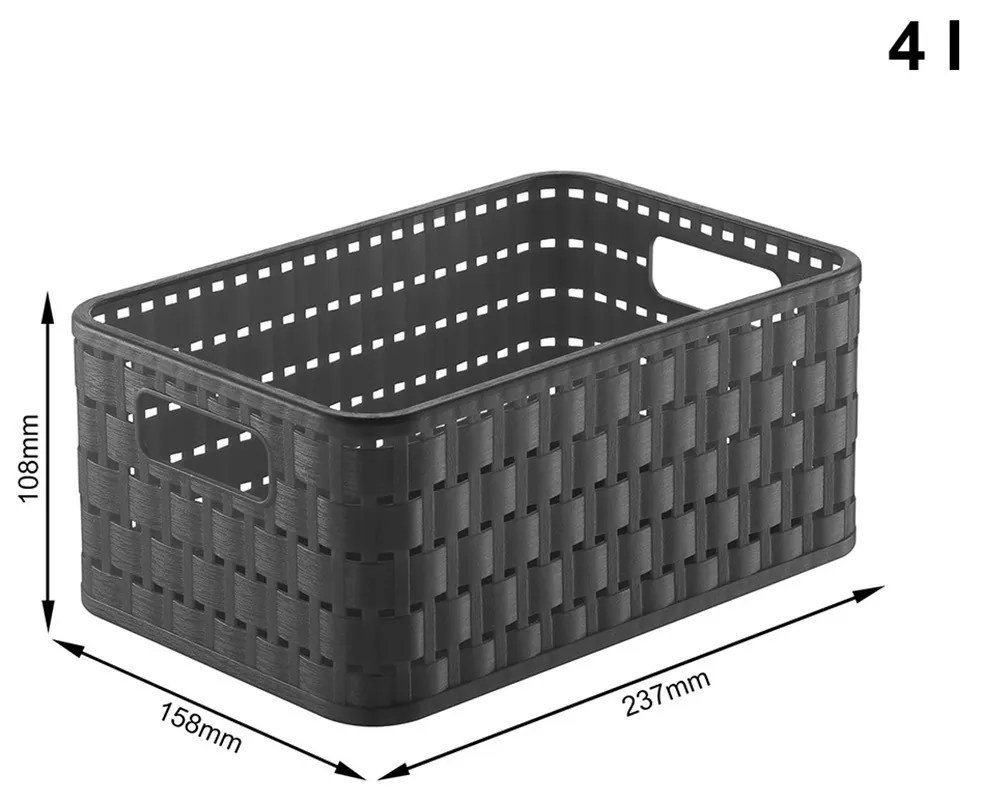 Rotho Plastový košík COUNTRY, rovný, antracit (4l - 24x16x11)
