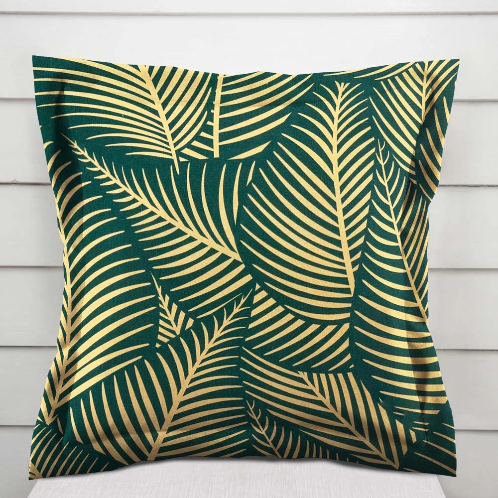 Biante Bavlnená obliečka na vankúš s lemom Sandra SA-569 Veľké béžové listy na zelenom 40 x 40 cm