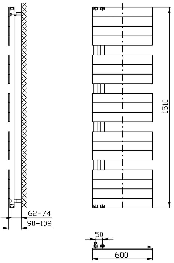 Aqualine Aqualine, MILI vykurovacie teleso 600x1510 mm, biela, DC640T
