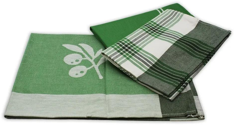 Kuchynská utierka z egyptskej bavlny Zelené listy, 50 x 70 cm, sada 3 ks