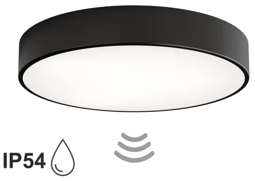 Kúpeľňové stropné svietidlo CLEO so senzorom, 4xE27/24W/230V, priemer 50 cm, IP54, čierne