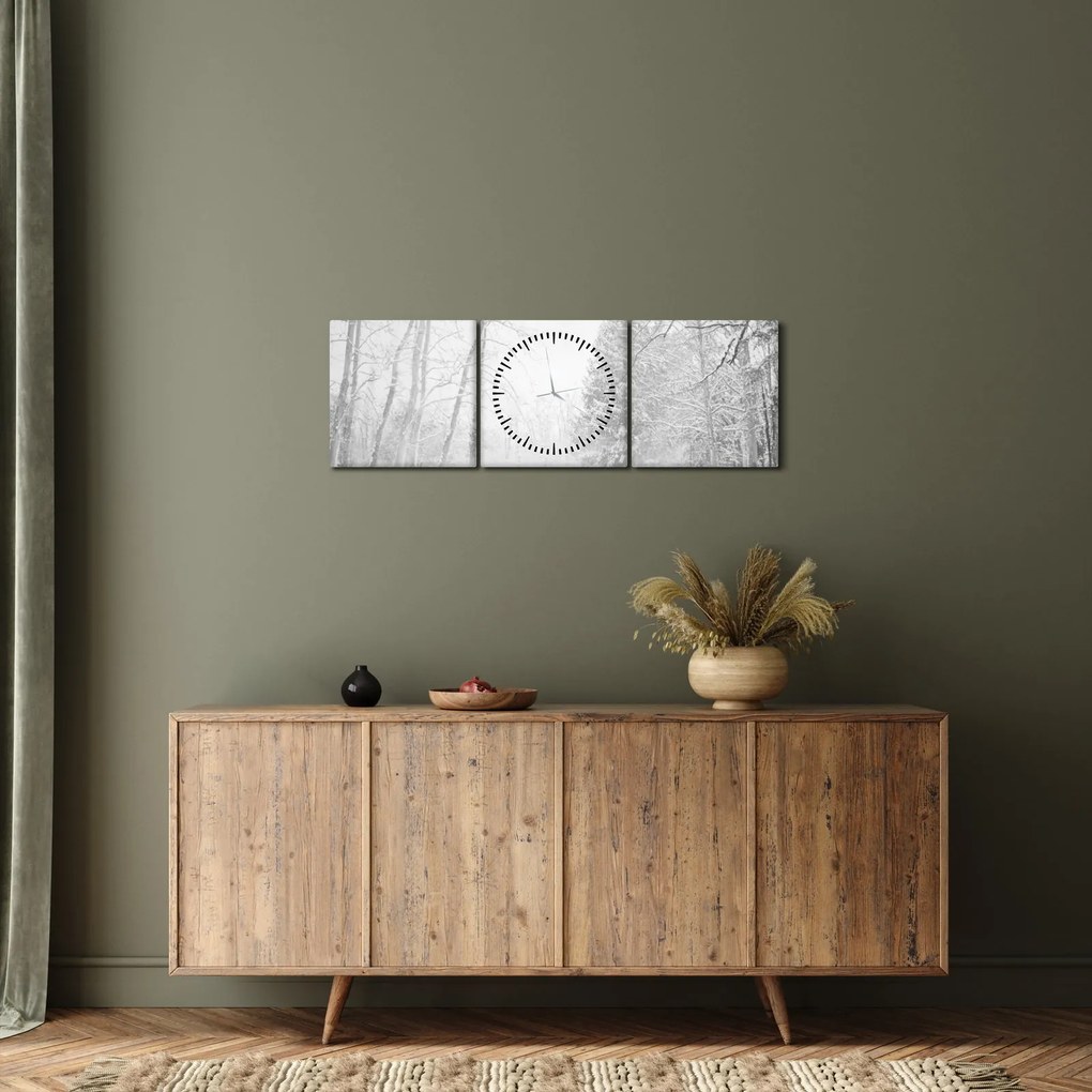 Obraz - Drevené mólo v zime (s hodinami) (90x30 cm)
