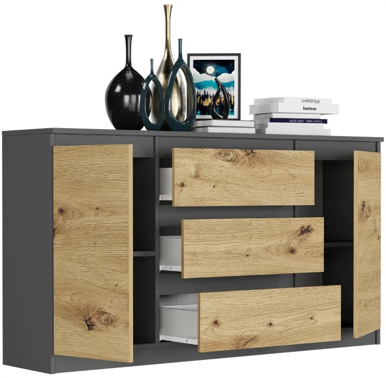 Priestranná komoda R-140-S3 - rôzne farebné prevedenia sonoma mix biela