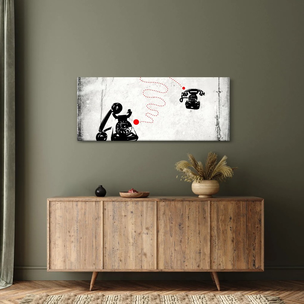 Obraz - Kresba telefónu na štýl Banksyho (120x50 cm)