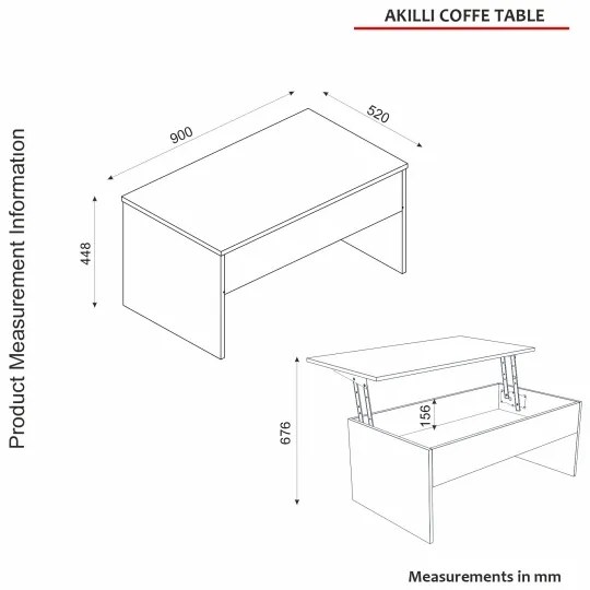 Rozkladací konferenčný stolík AKILLI 44,8x90 cm biela