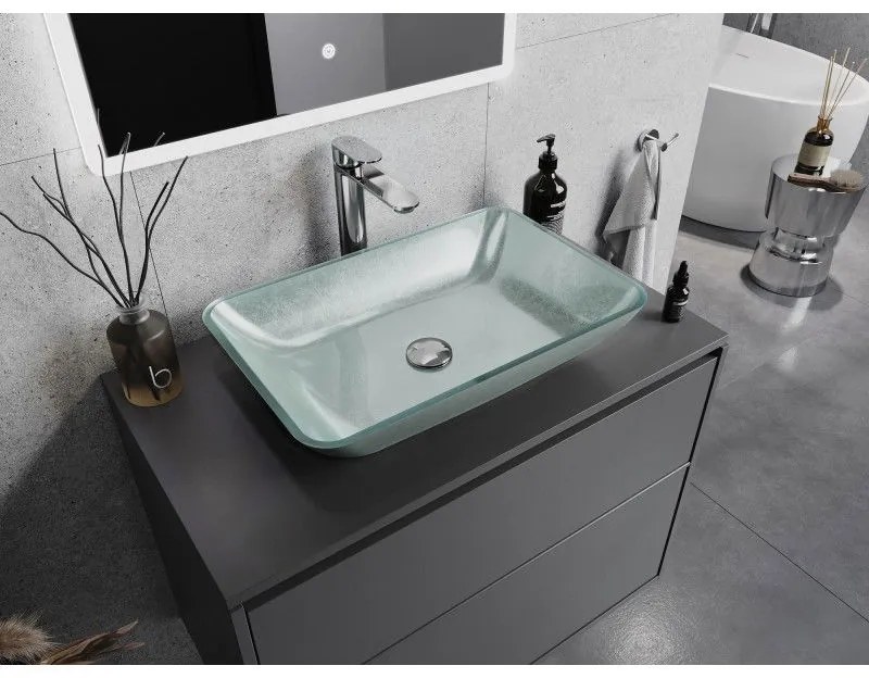 Mexen Megan, sklenené umývadlo na dosku 56 x 36 x 11 cm, strieborná, 24135611