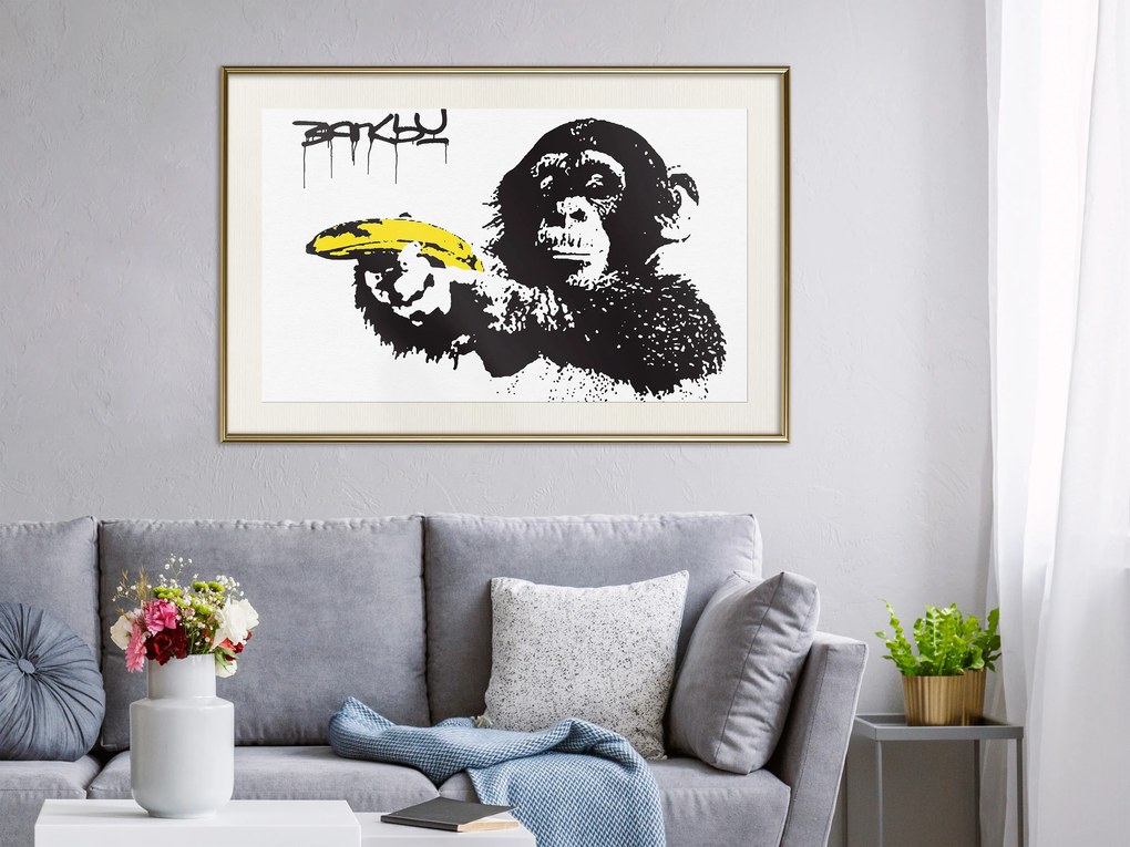 Artgeist Plagát - Banana Gun [Poster] Veľkosť: 45x30, Verzia: Zlatý rám s passe-partout