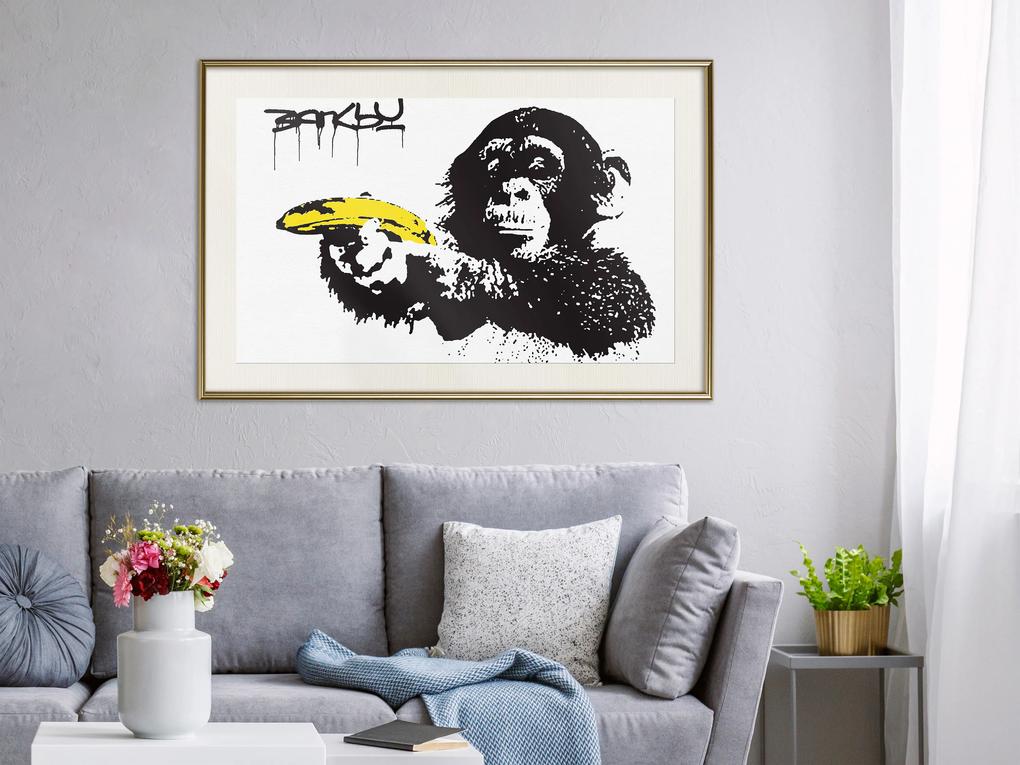 Artgeist Plagát - Banana Gun [Poster] Veľkosť: 90x60, Verzia: Čierny rám s passe-partout