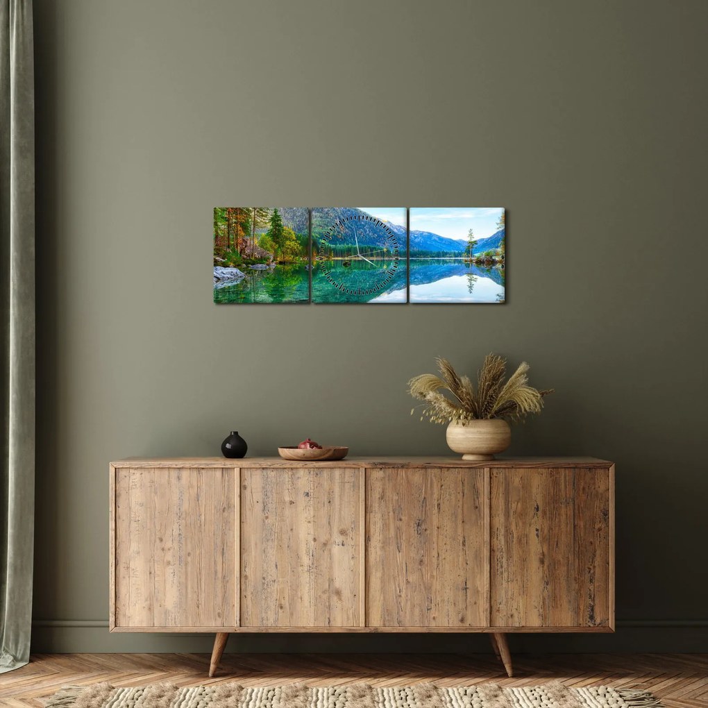 Obraz - Jazero Hintersee (s hodinami) (90x30 cm)