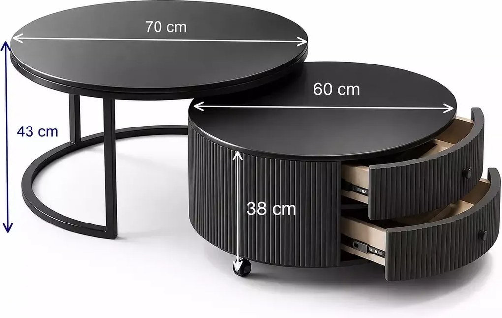 LuxuryForm DESIGN Konferenčný stolík ROYAL 80 / 60 cm – čierno-biely mramorový dekor (set 2 ks)