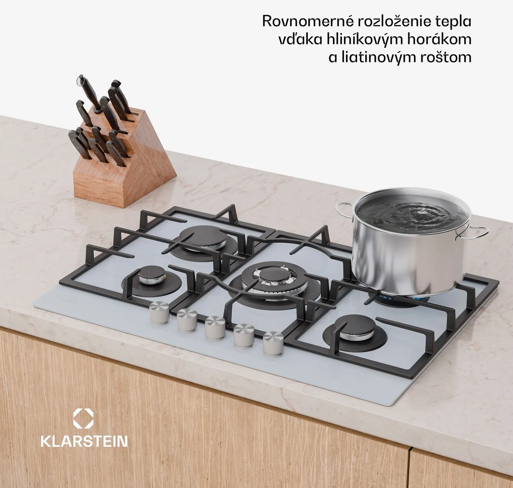 Klarstein Ignito 5-zónová plynová varná doska, 5 Horákov, elektr. zapaľovanie, Wok, na skvapalnený alebo zemný plyn
