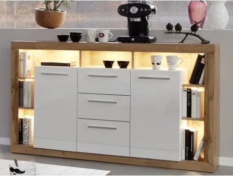 Komoda Rock, 150 cm, dub Wotan / biely lesk%