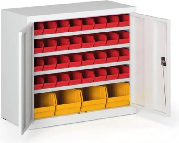 Skriňa s plastovými boxmi BASIC - 800 x 400 x 920 mm, 32x A, 4x C, sivá/sivé dvere
