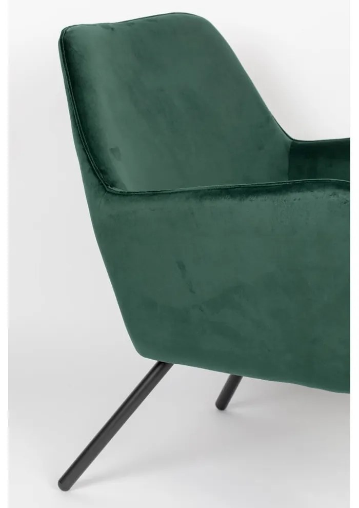 Tmavozelené zamatové kreslo White Label Bon