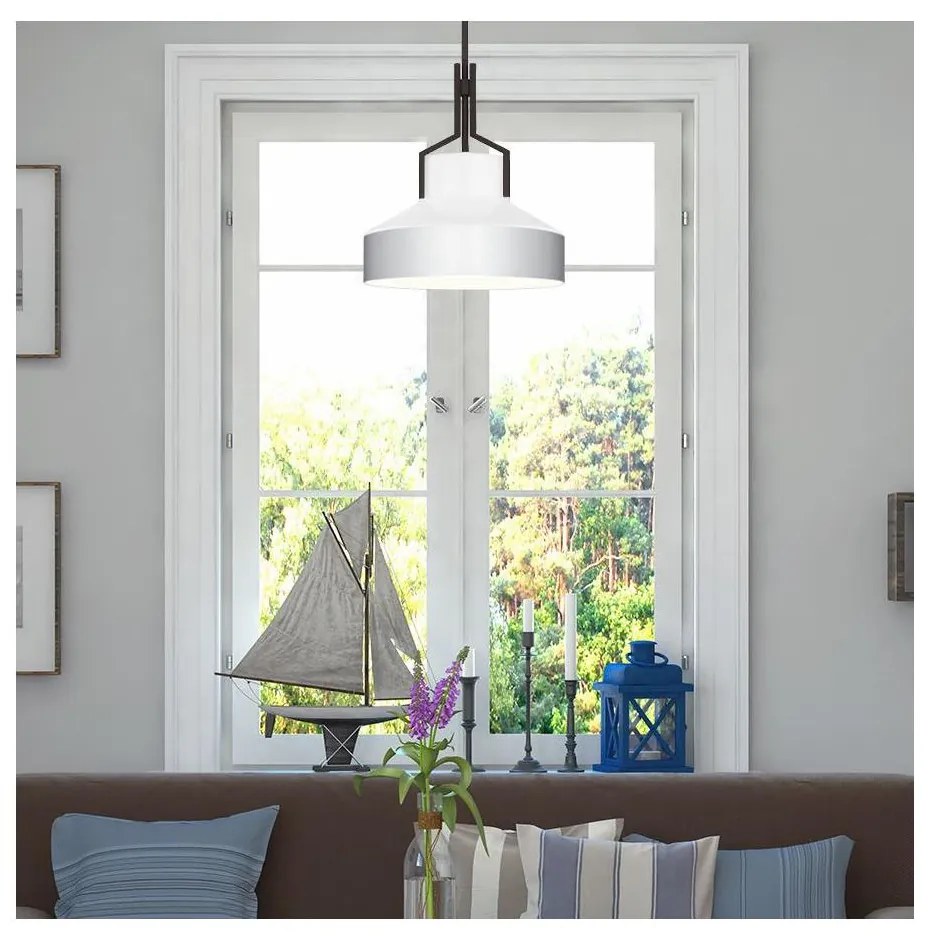 Quoizel QZ-BRECKEN-2P-OZ-OPAL - Stropné svietidlo na tyči BRECKEN 2xE27/60W/230V čierna/biela