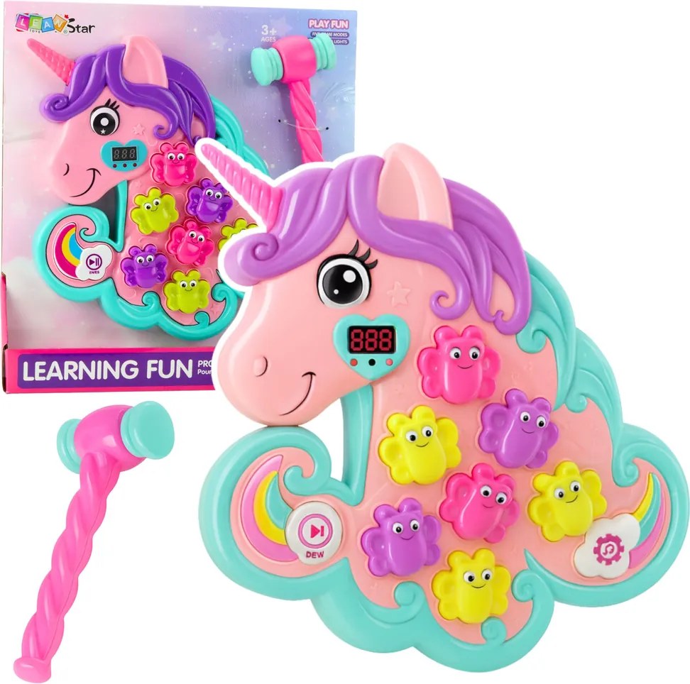 LEAN Toys Arkádová hra Whac A Mole Unicorn Farebné svetlá Zvuky
