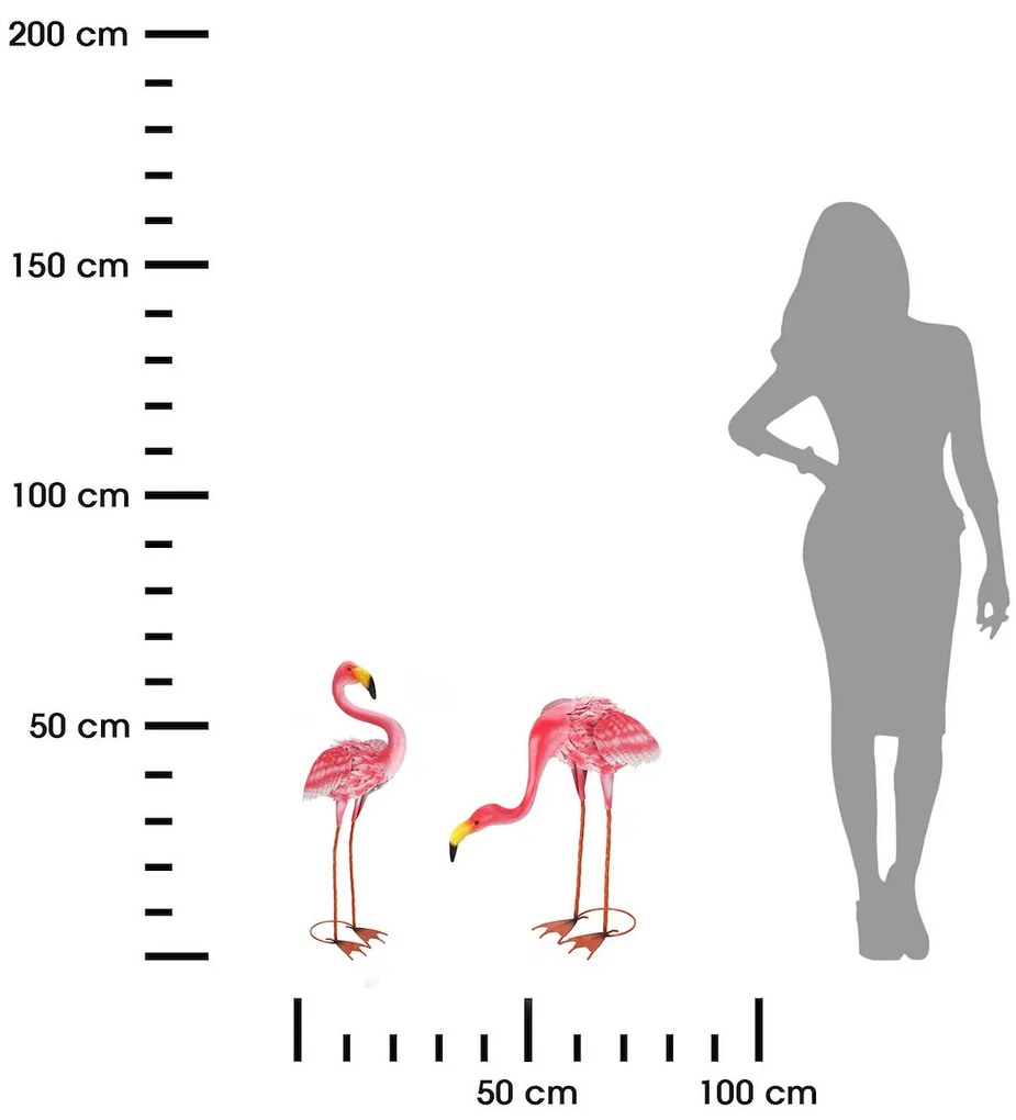 Záhradná kovová figúrka Flamingo, sada 2ks, 65 cm, ružová