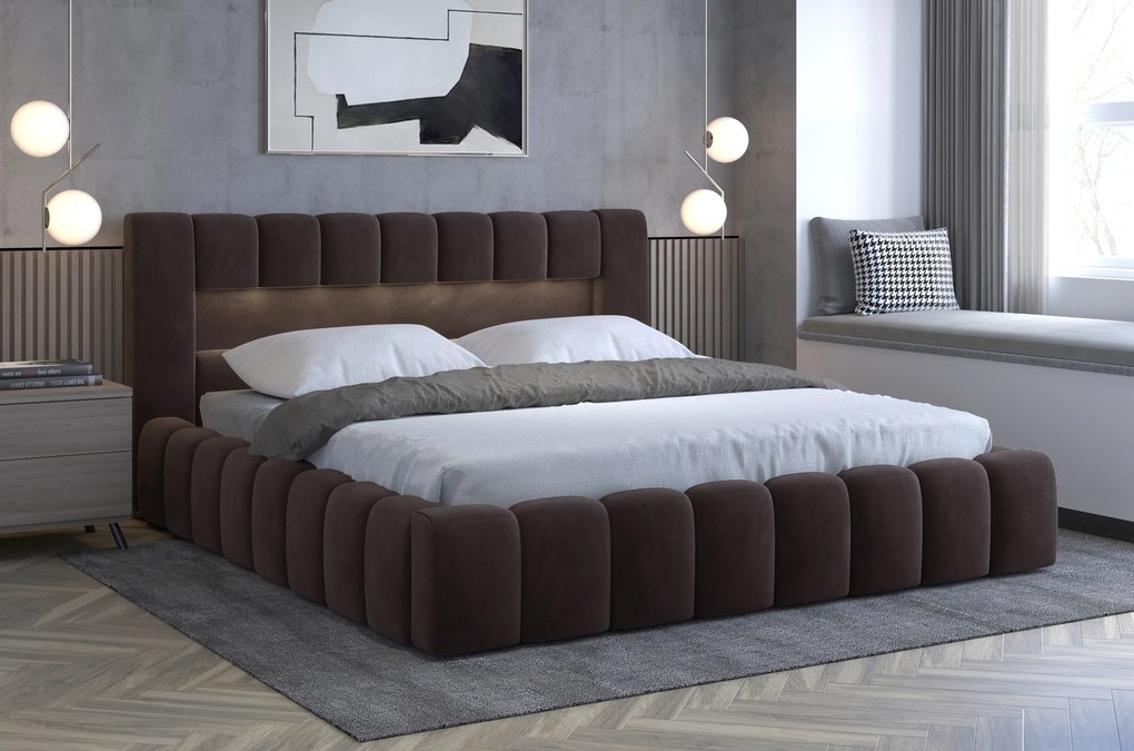 Manželská posteľ 160 cm Luxa (tmavohnedá) (s roštom, úl. priestorom a LED). Akcia -18%. Vlastná spoľahlivá doprava až k Vám domov. 1041561